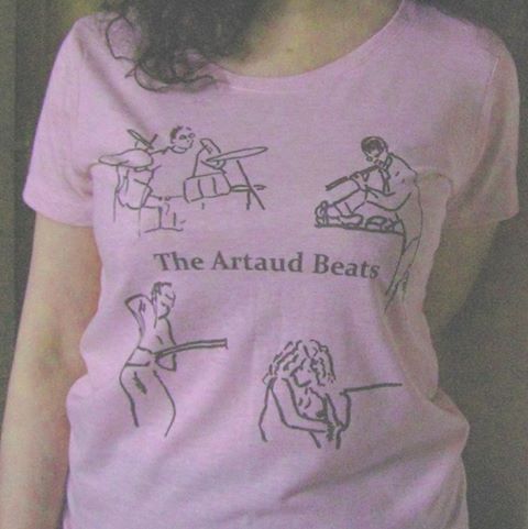 Photo: The Artaud Beats women's T-shirt in Pink Marl, brown print, very soft and lightweight ideal for summer, cotton 50%, polyester 50%, available in M (chest width 45cm). Compared to unisex T-shirt, this has wider neckline and narrower sleeves, 20GBP (p&p incl)